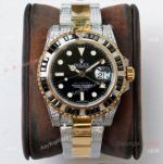 (ROF) Super Clone Rolex GMT-master II Diamonds Watch Two Tone Black Dial - Custom Made
